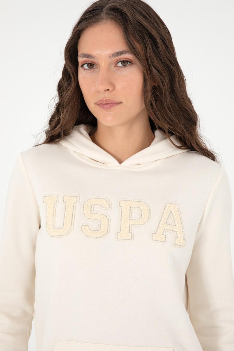Kadın Krem Basic Kapüşonlu Sweatshirt - 50296931087