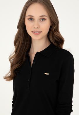 Kadın Siyah Basic Polo Yaka Sweatshirt - 50296941009