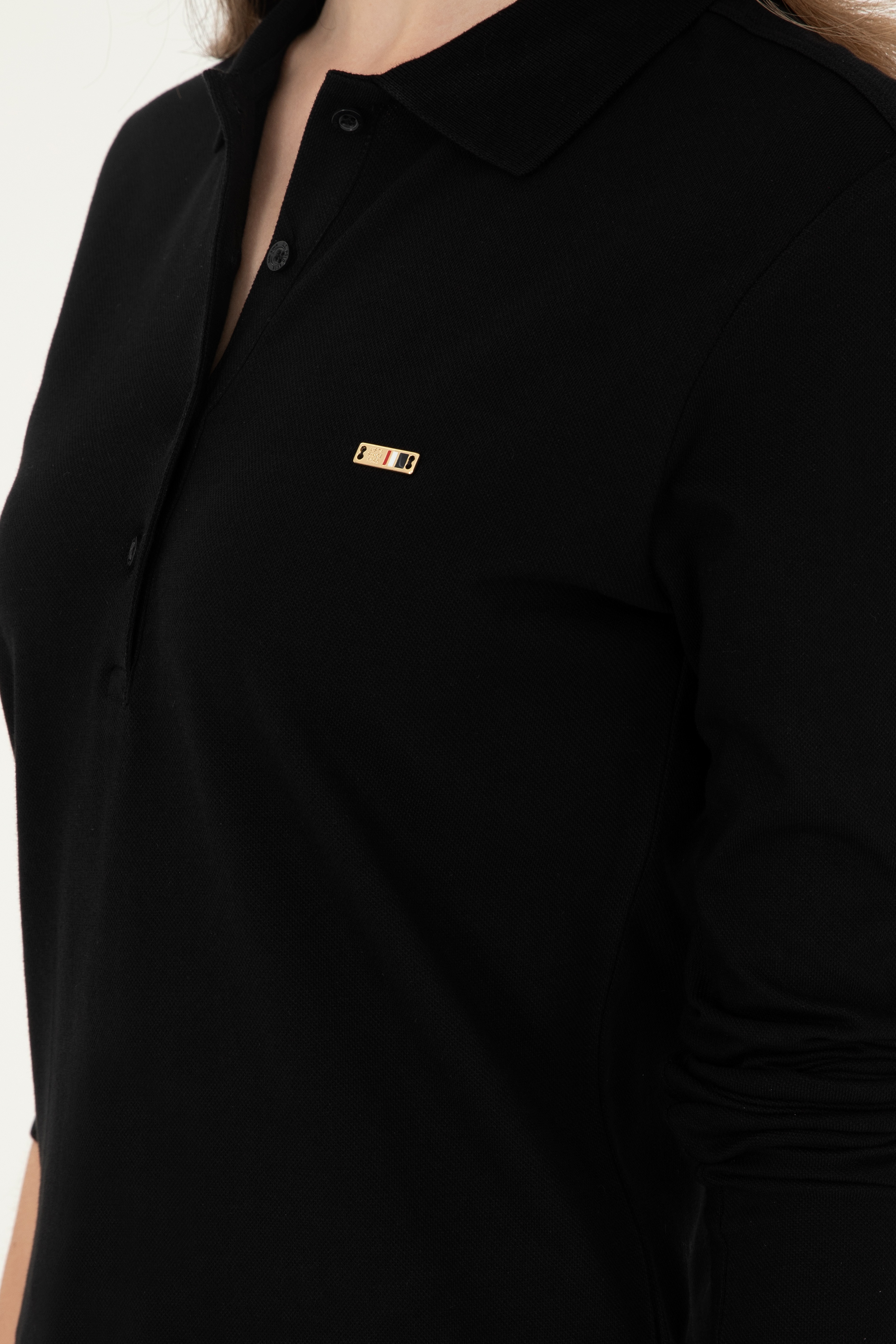 Kadın Siyah Basic Polo Yaka Sweatshirt - Image 7