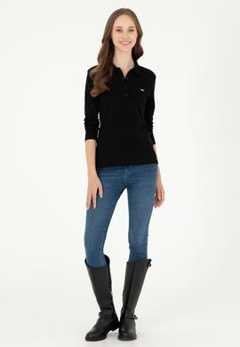 Kadın Siyah Basic Polo Yaka Sweatshirt - 50296941009