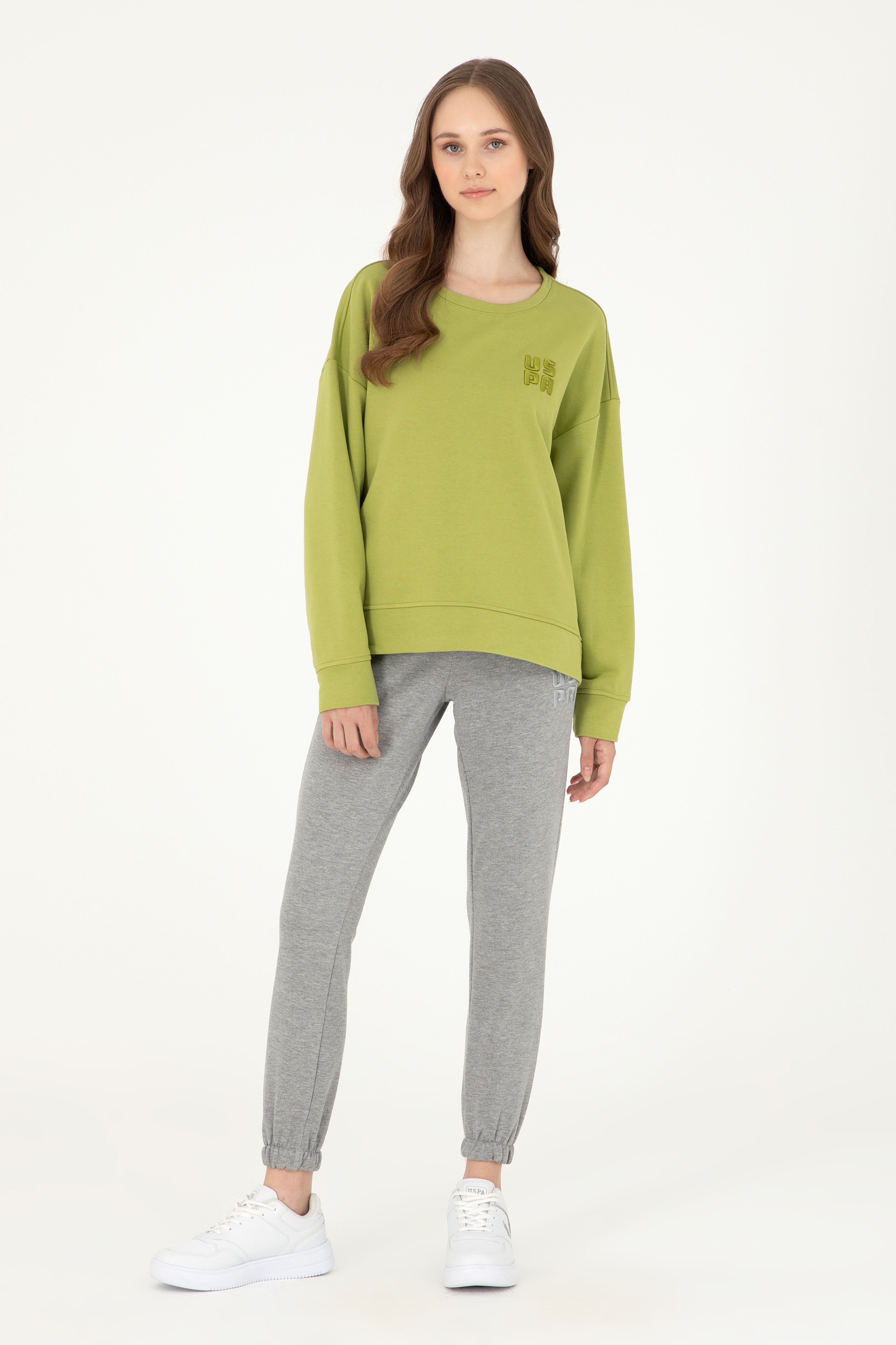 Kadın Fıstık Yeşili Basic Bisiklet Yaka Sweatshirt - Image 4