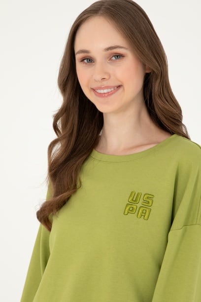 Kadın Fıstık Yeşili Basic Bisiklet Yaka Sweatshirt