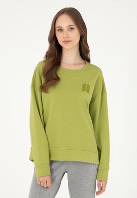 Kadın Fıstık Yeşili Basic Bisiklet Yaka Sweatshirt - 50296919023