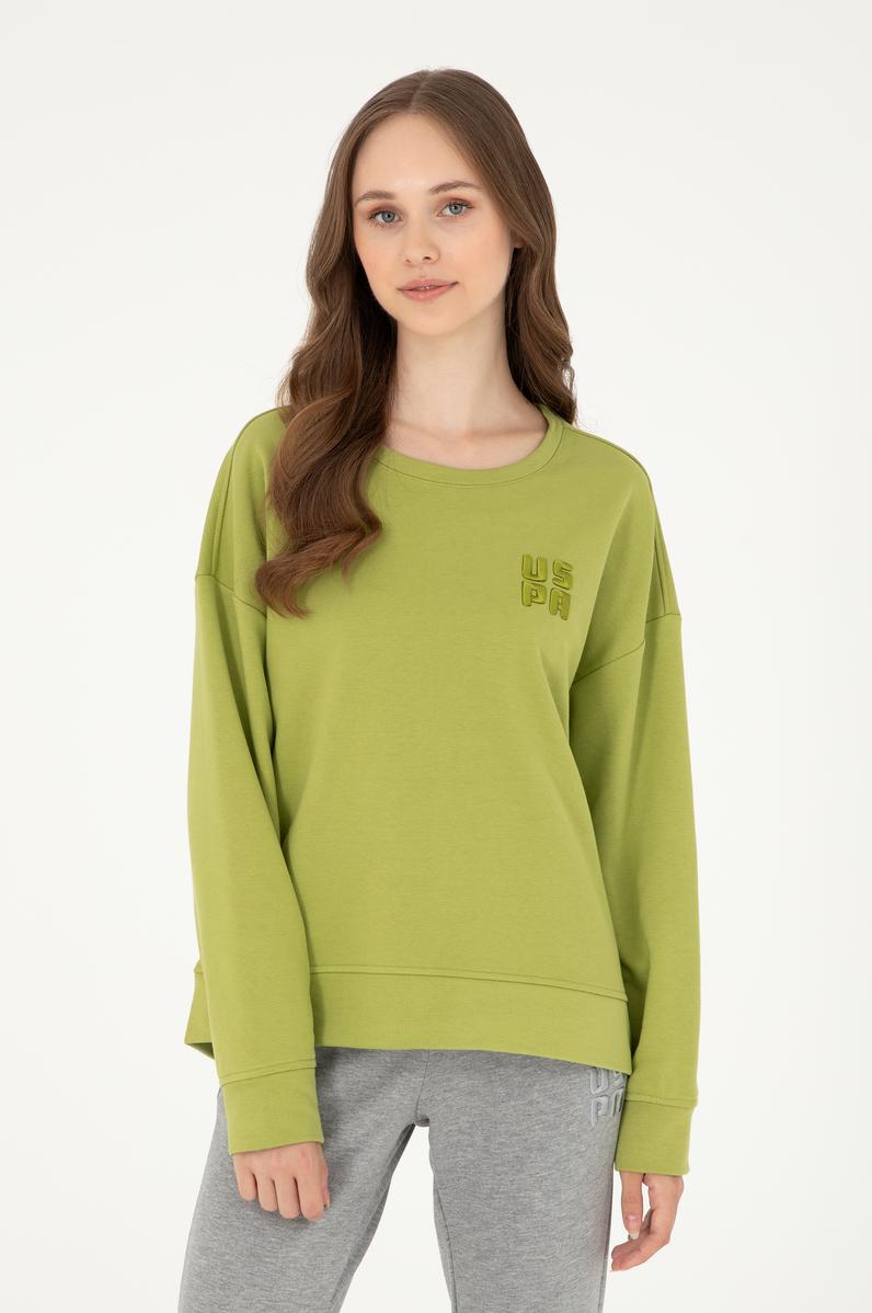 Kadın Fıstık Yeşili Basic Bisiklet Yaka Sweatshirt
