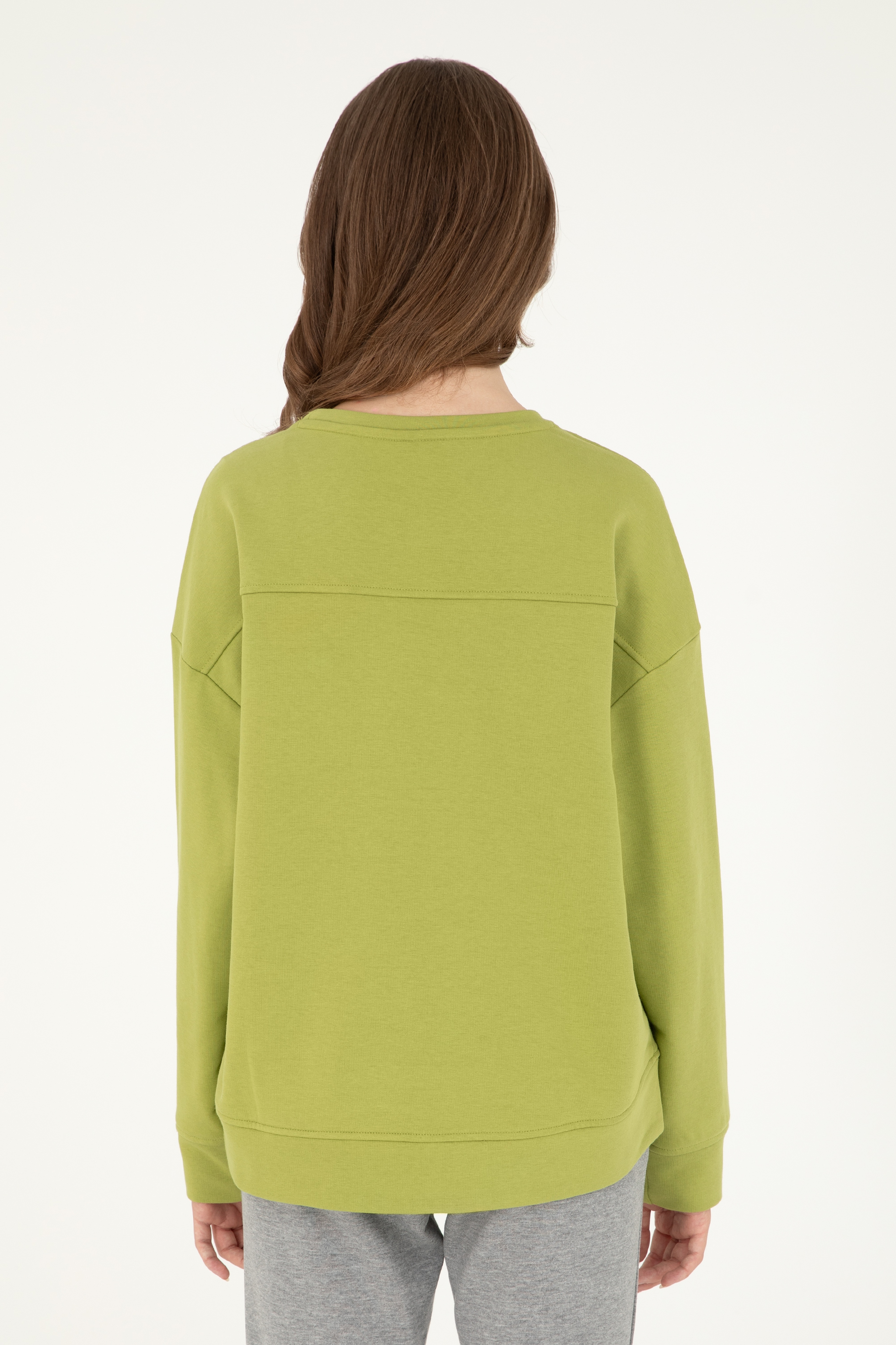 Kadın Fıstık Yeşili Basic Bisiklet Yaka Sweatshirt - Image 5