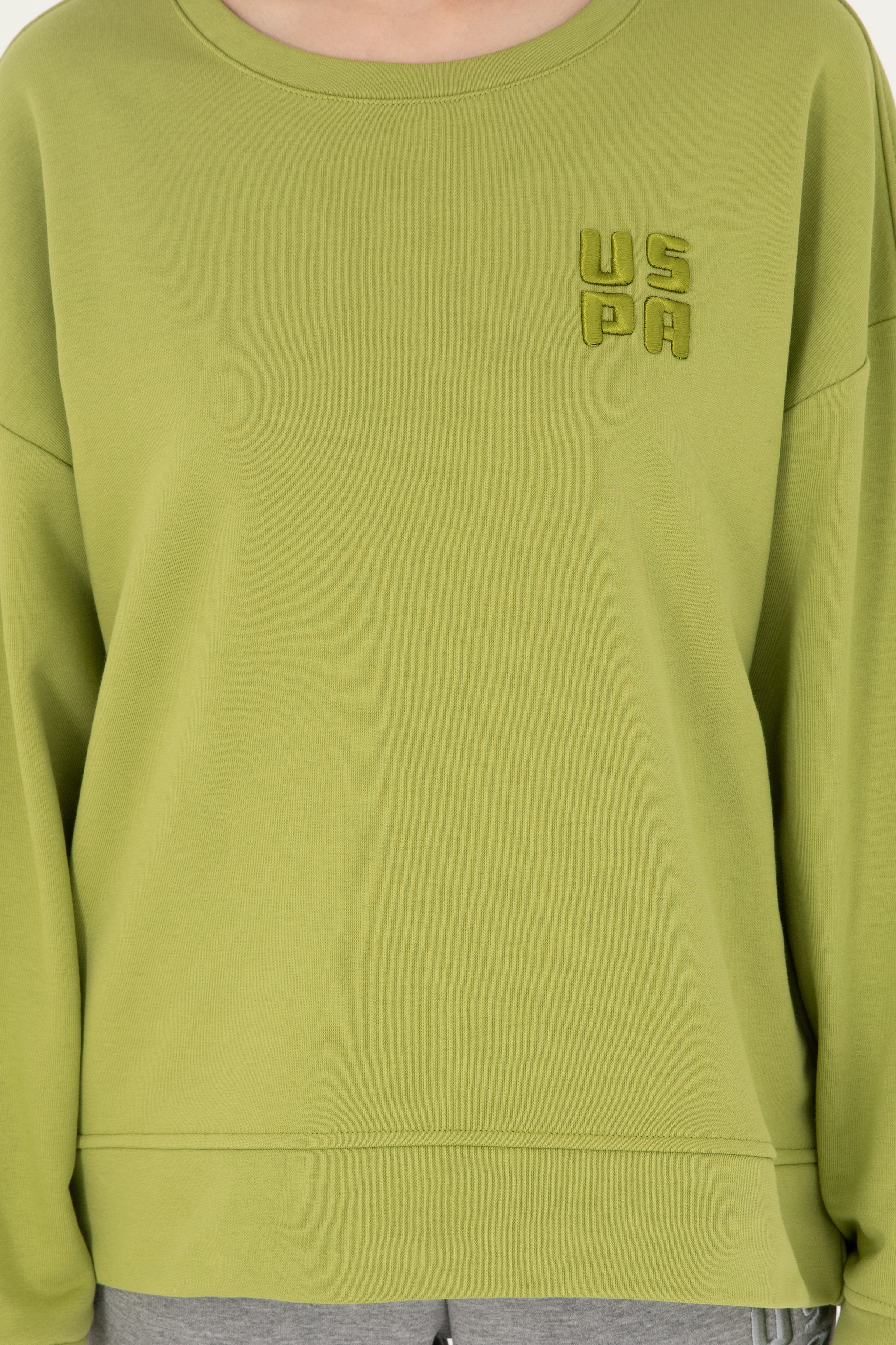 Kadın Fıstık Yeşili Basic Bisiklet Yaka Sweatshirt