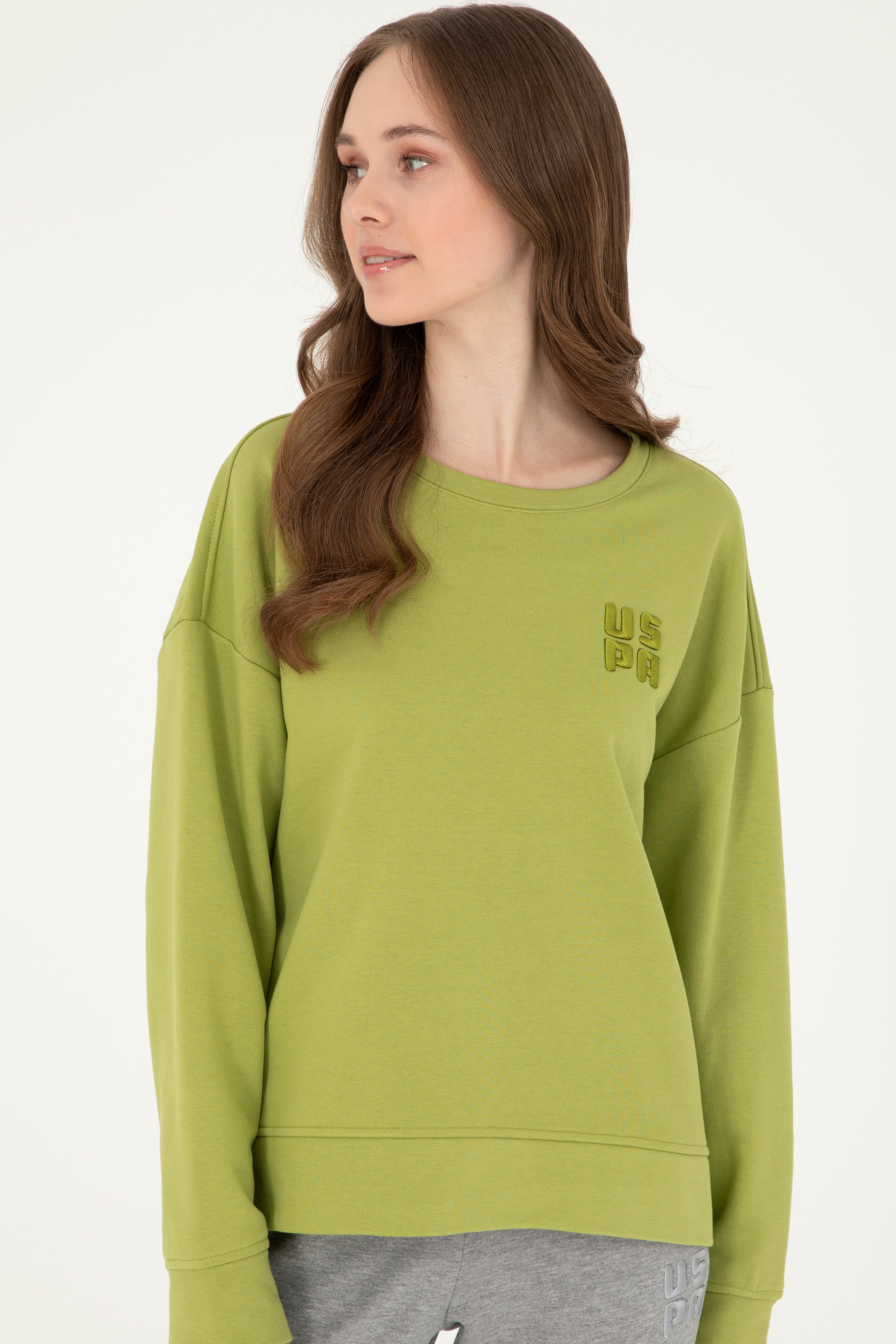 Kadın Fıstık Yeşili Basic Bisiklet Yaka Sweatshirt - Image 3