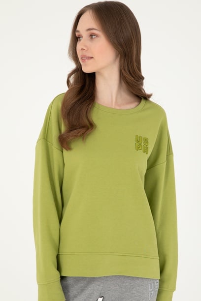 Kadın Fıstık Yeşili Basic Bisiklet Yaka Sweatshirt