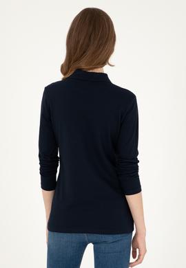 Kadın Lacivert Basic Polo Yaka Sweatshirt - 50296941019