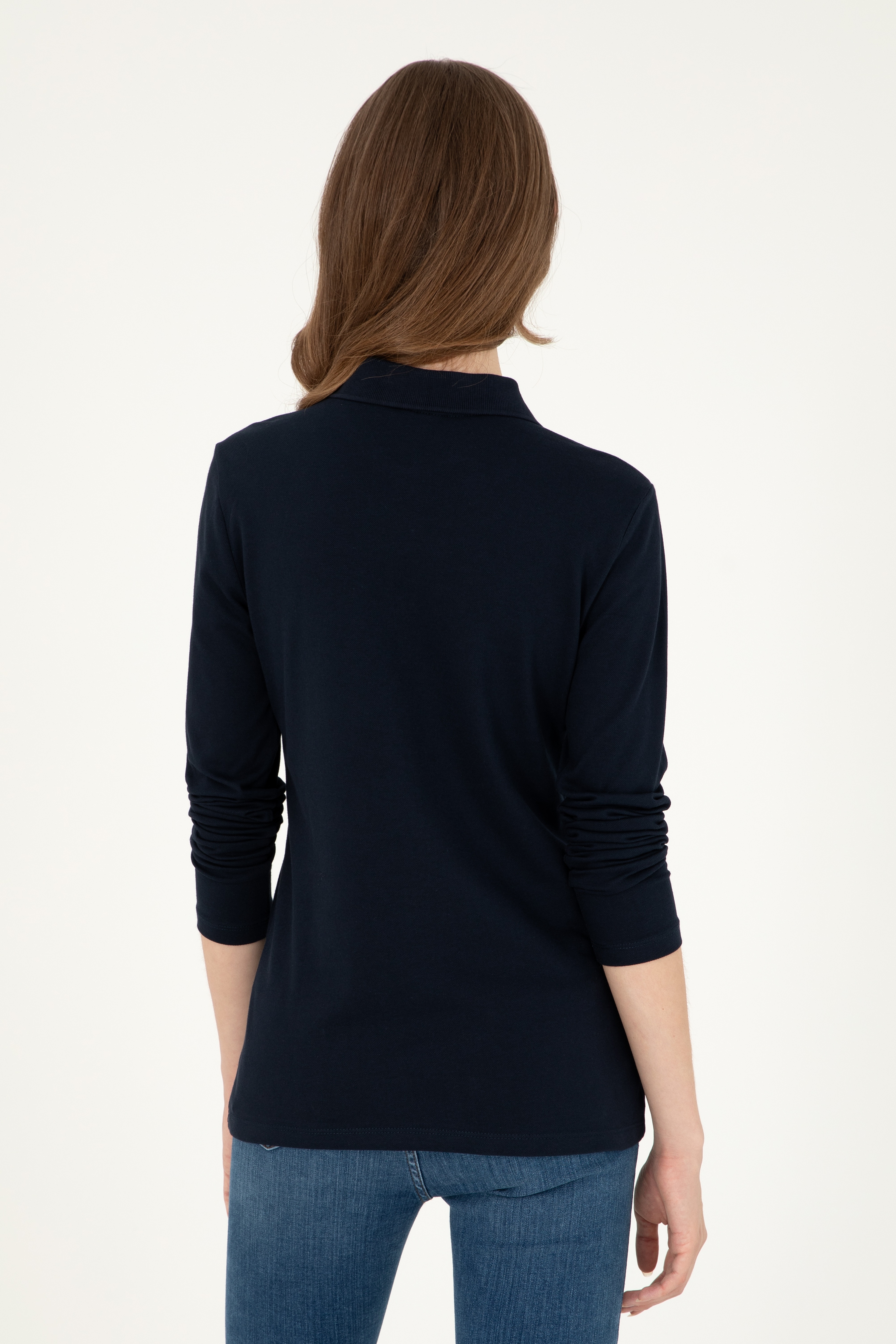 Kadın Lacivert Basic Polo Yaka Sweatshirt