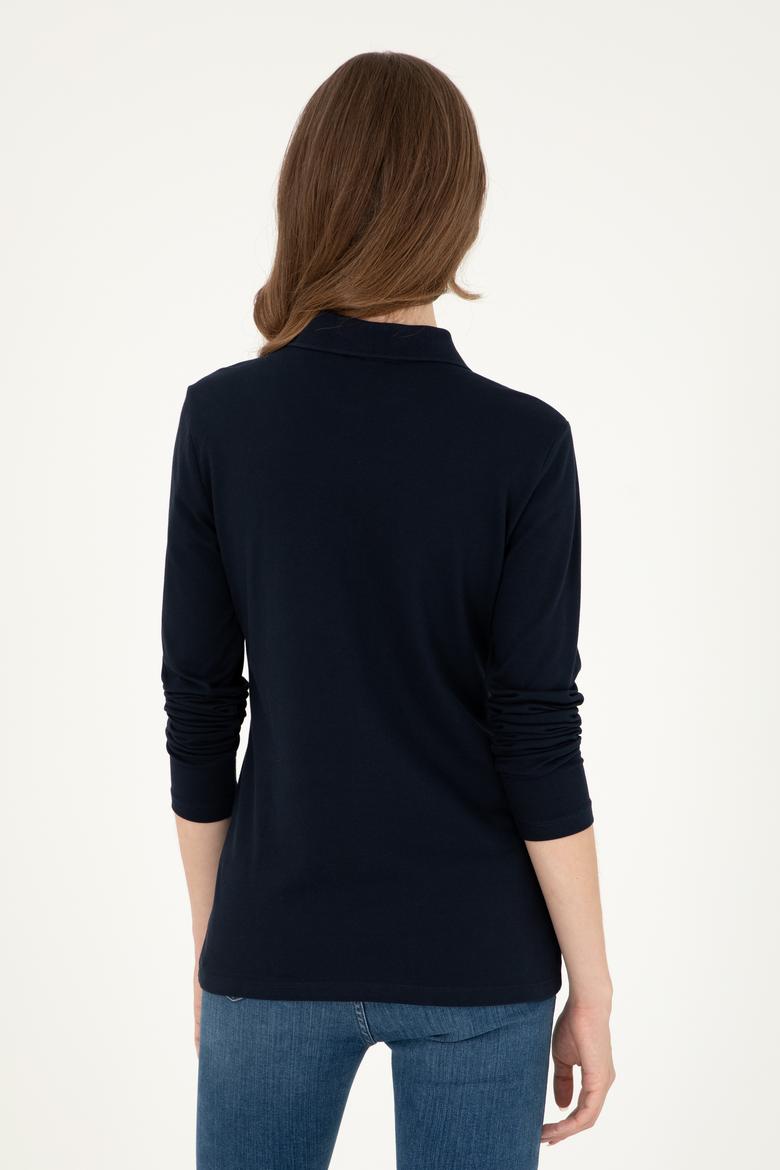 Kadın Lacivert Basic Polo Yaka Sweatshirt - 50296941019