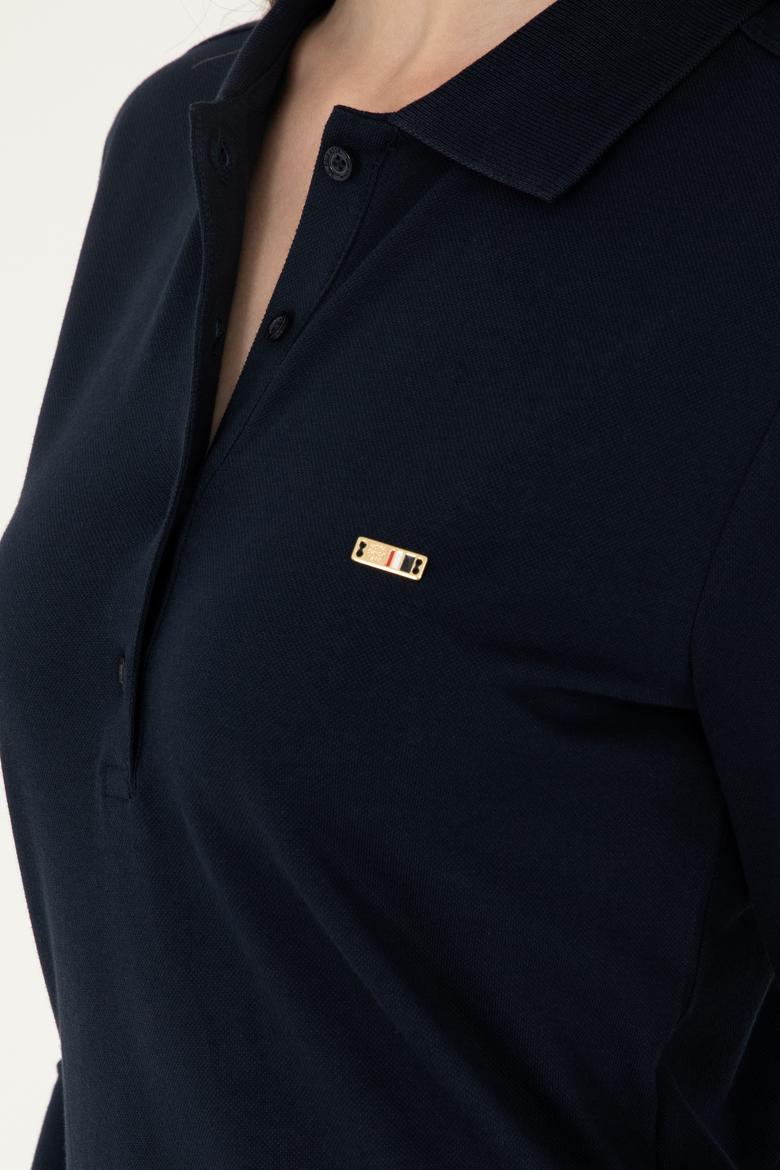 Kadın Lacivert Basic Polo Yaka Sweatshirt - 50296941019