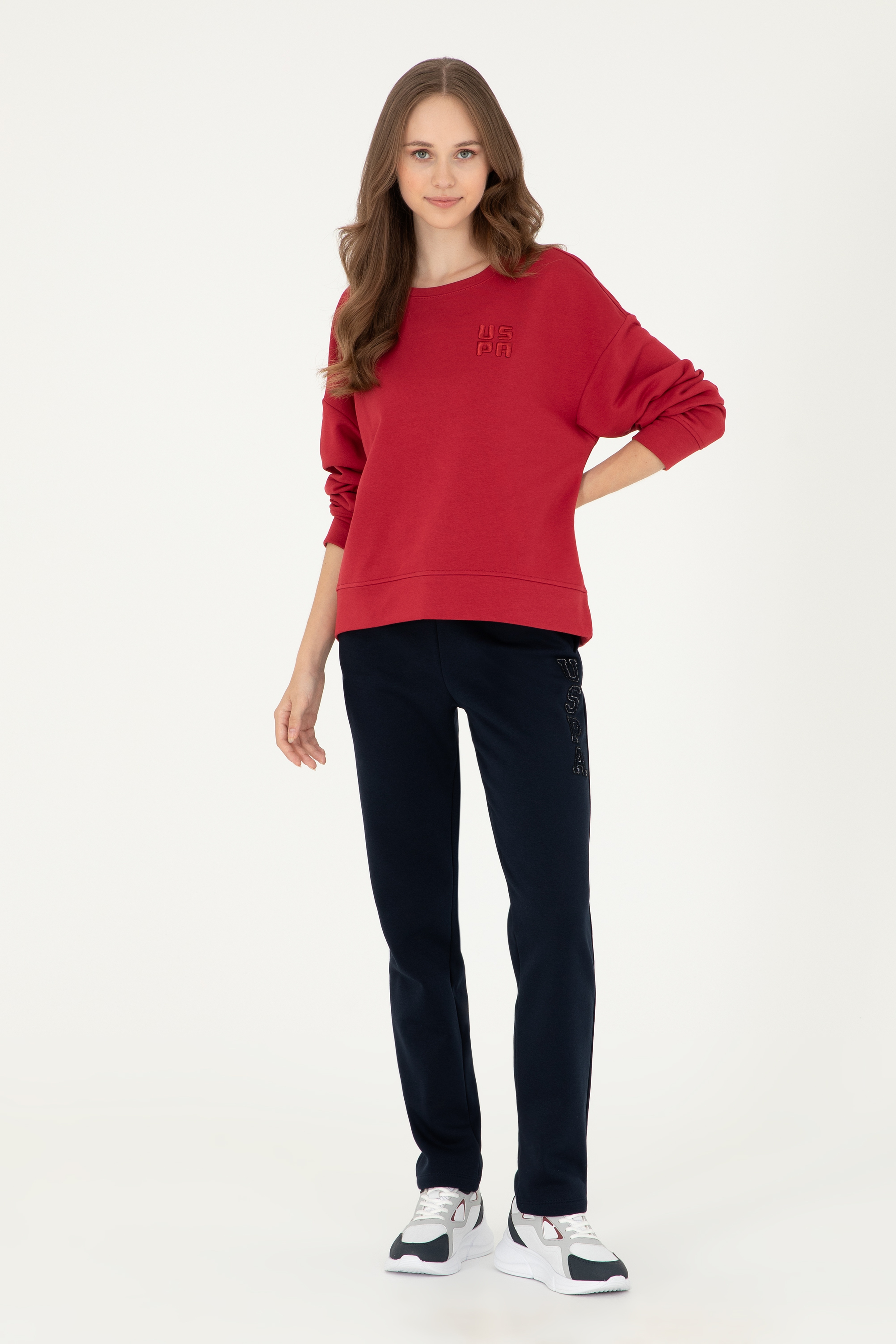 Kadın Kırmızı Basic Bisiklet Yaka Sweatshirt
