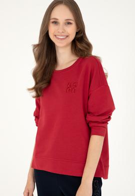 Kadın Kırmızı Basic Bisiklet Yaka Sweatshirt - 50296919004