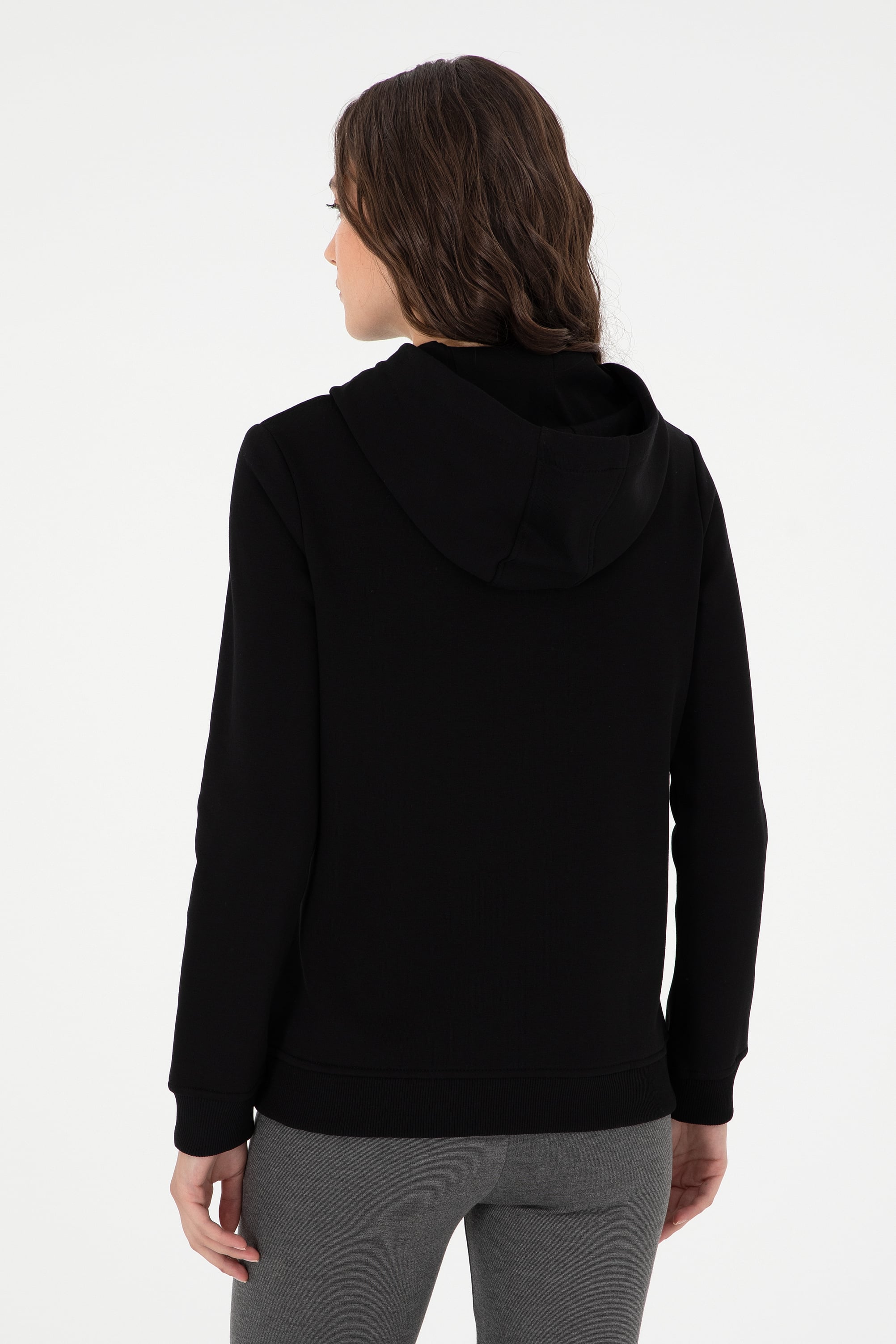 Kadın Siyah Basic Kapüşonlu Sweatshirt