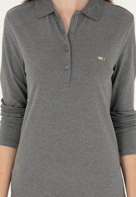 Kadın Antrasit Melanj Basic Polo Yaka Sweatshirt - 50296941048