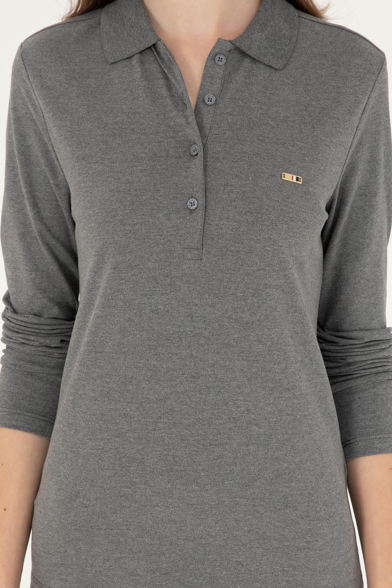 Kadın Antrasit Melanj Basic Polo Yaka Sweatshirt - 50296941048