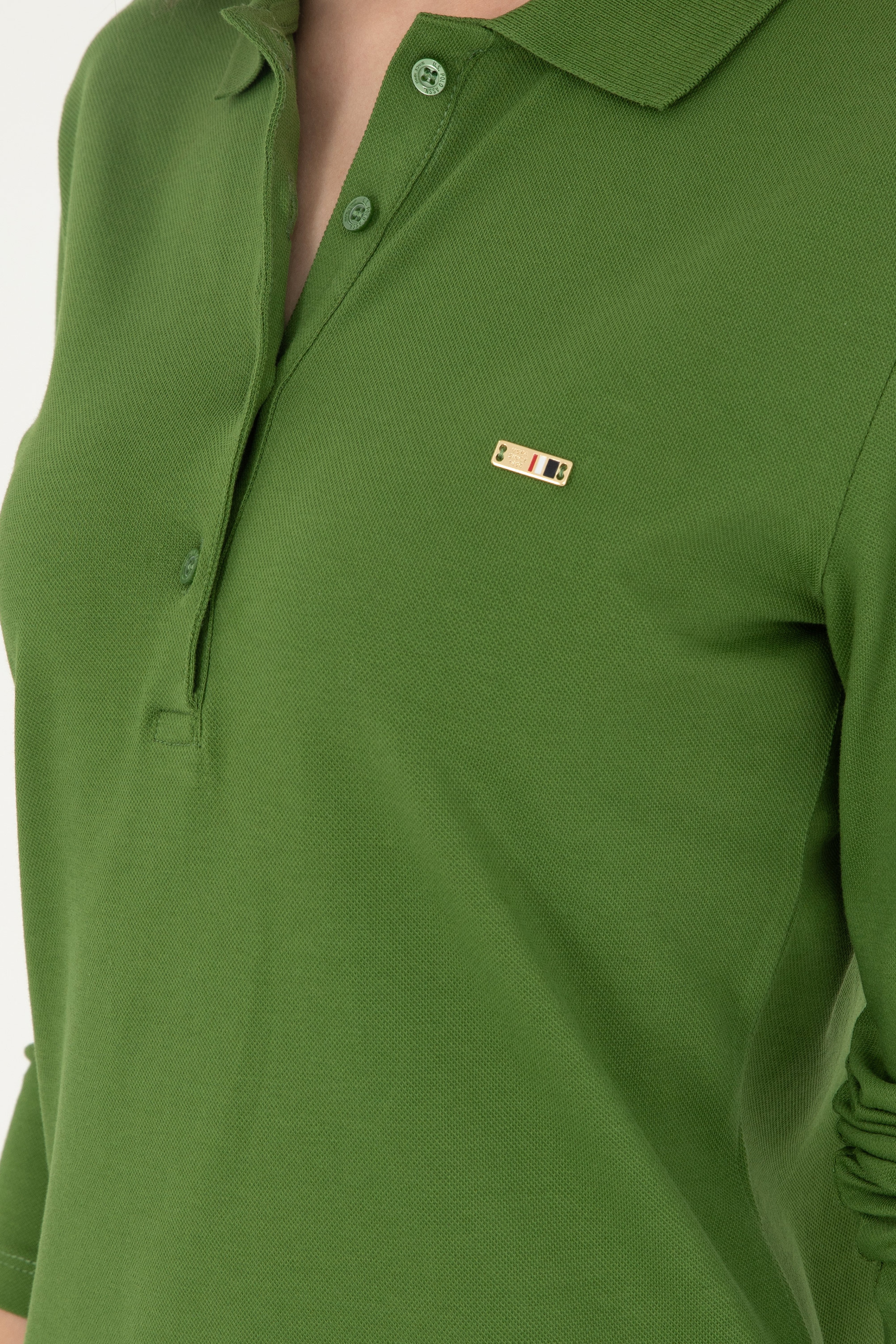 Kadın Yeşil Basic Polo Yaka Sweatshirt - Image 7