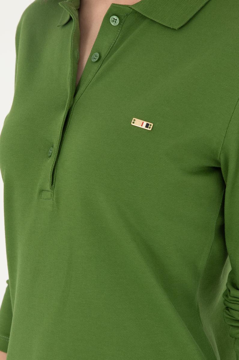 Kadın Yeşil Basic Polo Yaka Sweatshirt