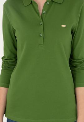Kadın Yeşil Basic Polo Yaka Sweatshirt - 50296941110