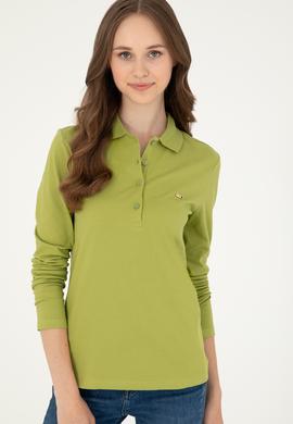 Kadın Fıstık Yeşili Basic Polo Yaka Sweatshirt - 50296941097