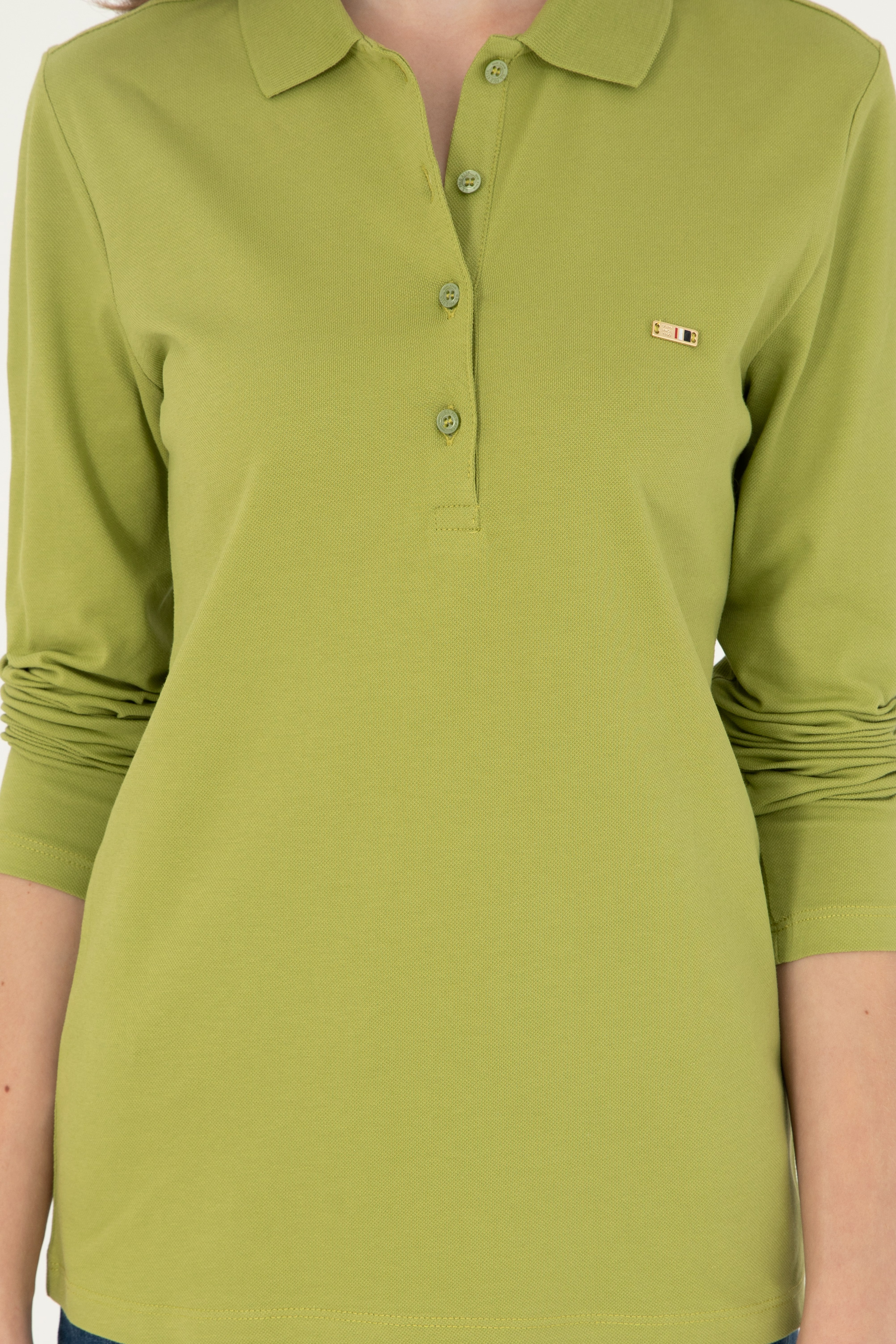 Kadın Fıstık Yeşili Basic Polo Yaka Sweatshirt