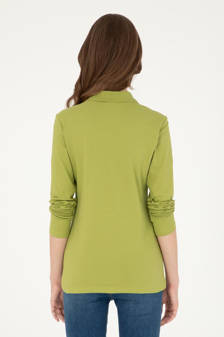 Kadın Fıstık Yeşili Basic Polo Yaka Sweatshirt - 50296941097