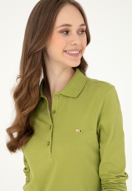 Kadın Fıstık Yeşili Basic Polo Yaka Sweatshirt - 50296941097