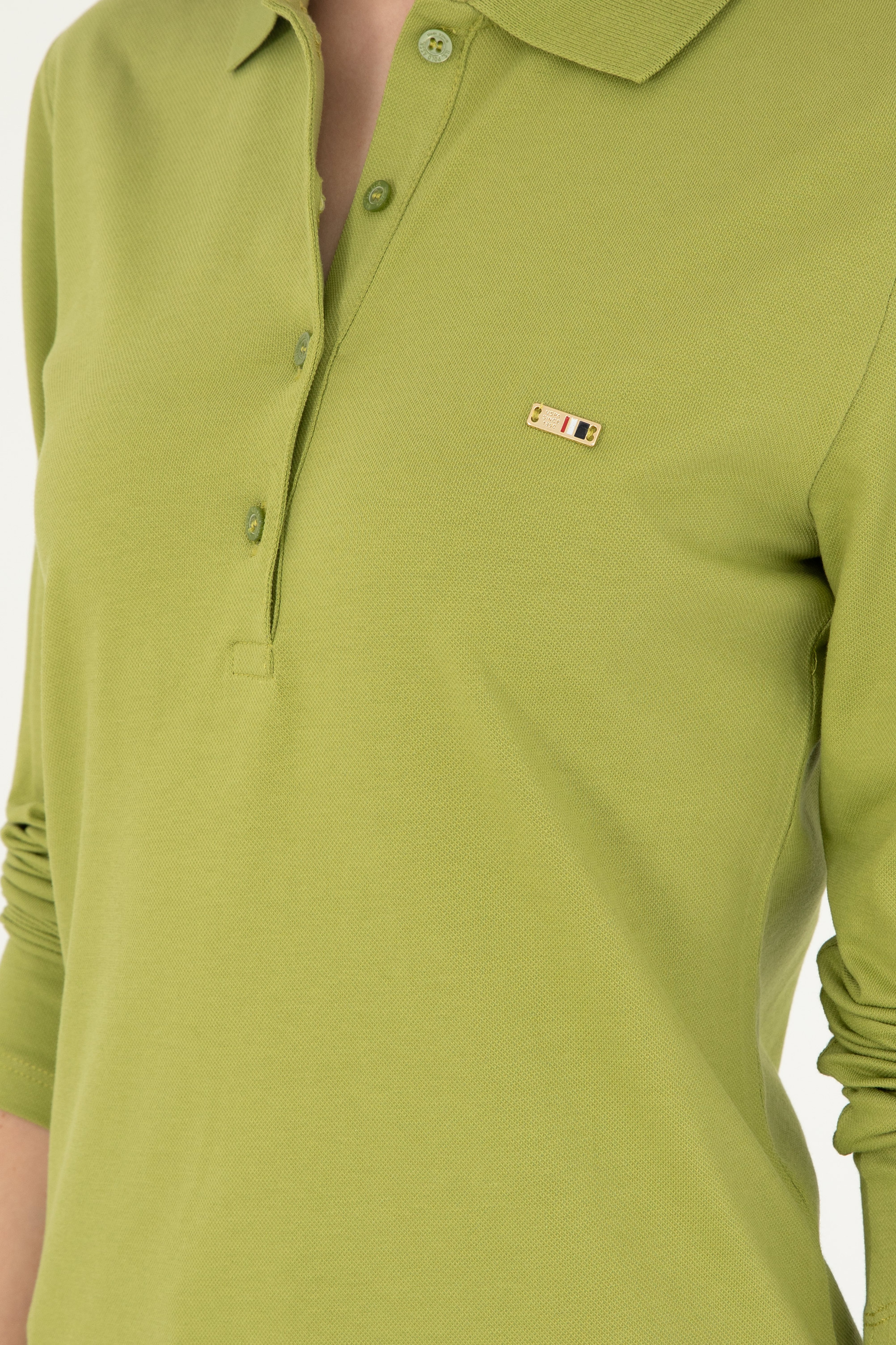 Kadın Fıstık Yeşili Basic Polo Yaka Sweatshirt