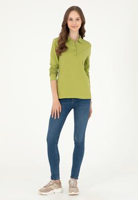 Kadın Fıstık Yeşili Basic Polo Yaka Sweatshirt - 50296941097