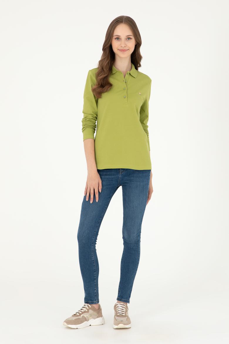 Kadın Fıstık Yeşili Basic Polo Yaka Sweatshirt - 50296941097