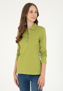 Kadın Fıstık Yeşili Basic Polo Yaka Sweatshirt - 50296941097