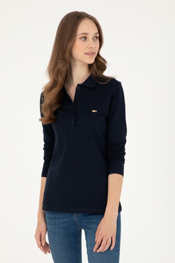 Kadın Lacivert Basic Polo Yaka Sweatshirt
