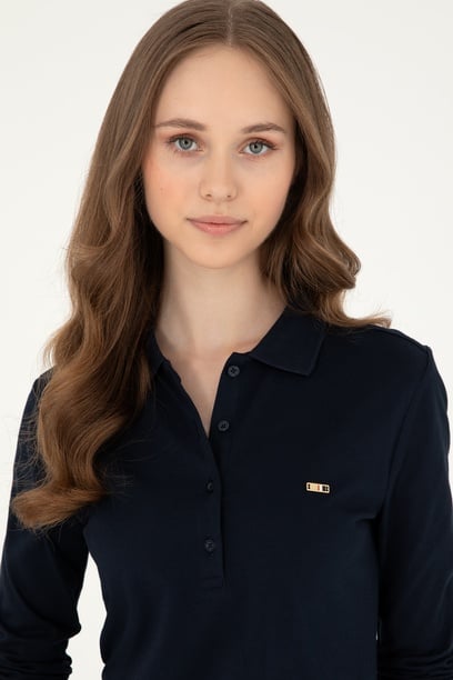 Kadın Lacivert Basic Polo Yaka Sweatshirt