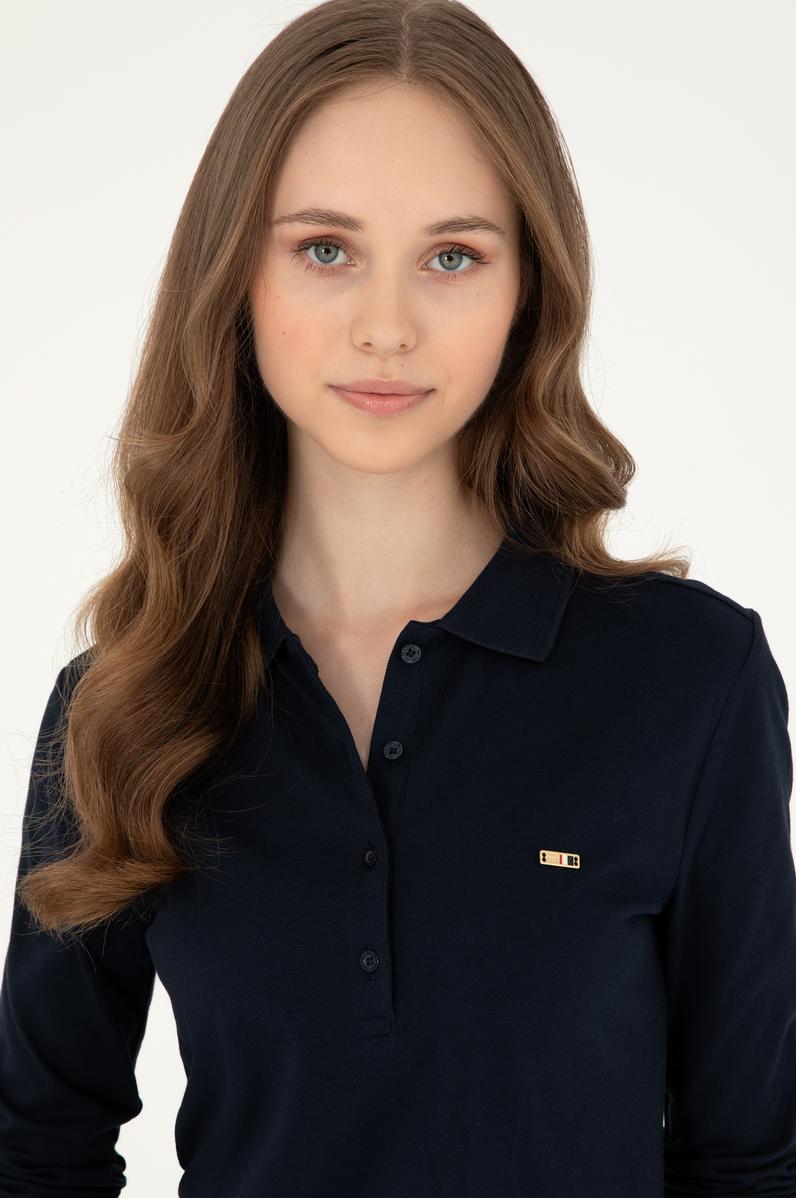 Kadın Lacivert Basic Polo Yaka Sweatshirt