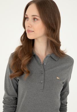 Kadın Antrasit Melanj Basic Polo Yaka Sweatshirt - 50296941048