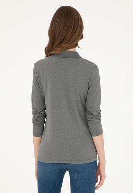 Kadın Antrasit Melanj Basic Polo Yaka Sweatshirt - 50296941048