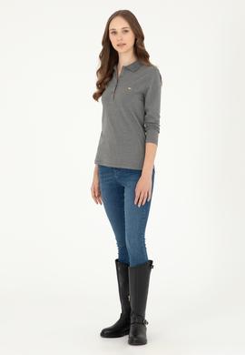 Kadın Antrasit Melanj Basic Polo Yaka Sweatshirt - 50296941048