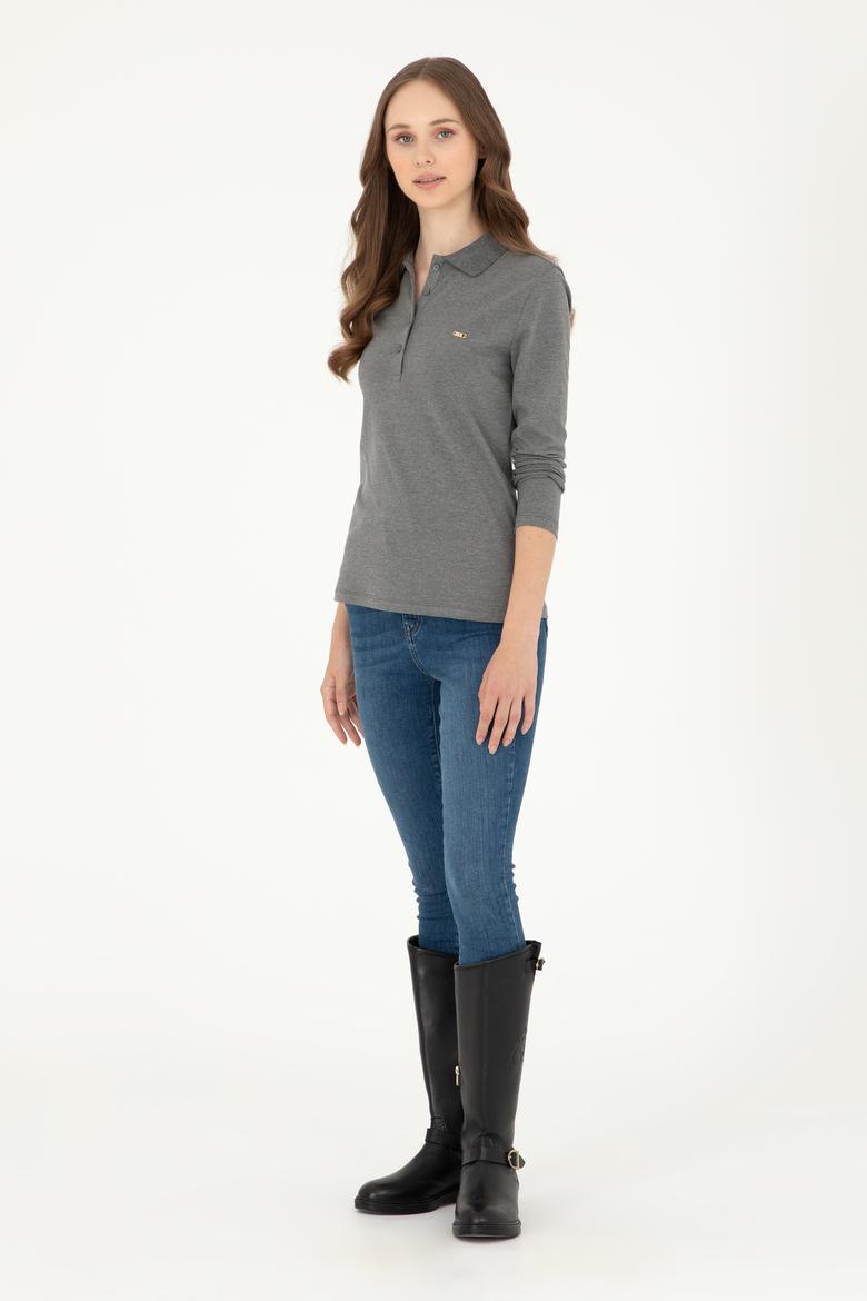 Kadın Antrasit Melanj Basic Polo Yaka Sweatshirt - 50296941048