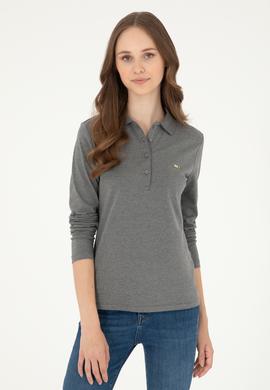 Kadın Antrasit Melanj Basic Polo Yaka Sweatshirt - 50296941048