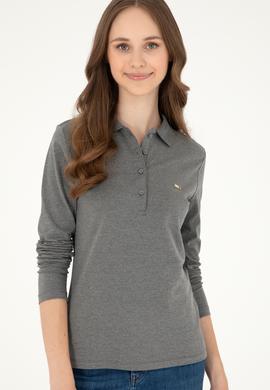 Kadın Antrasit Melanj Basic Polo Yaka Sweatshirt - 50296941048