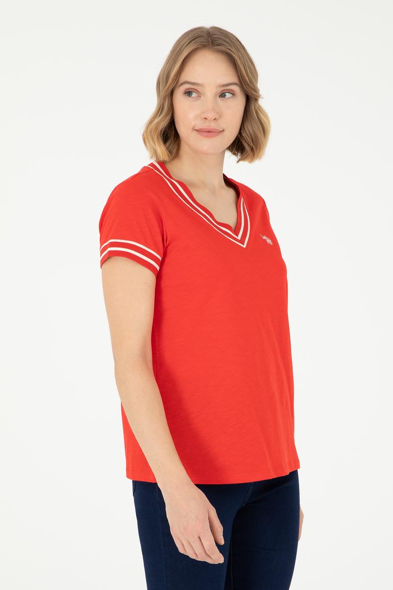 Kadın Kırmızı V Yaka Tişört