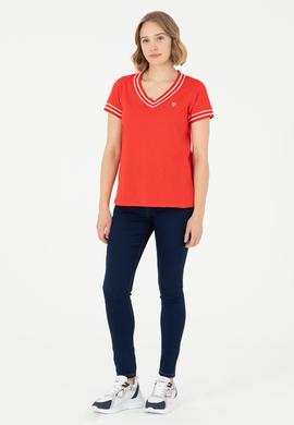 Kadın Kırmızı V Yaka Tişört - 50285848028