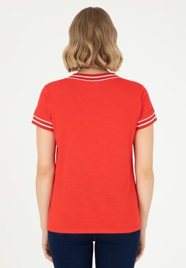 Kadın Kırmızı V Yaka Tişört - 50285848028