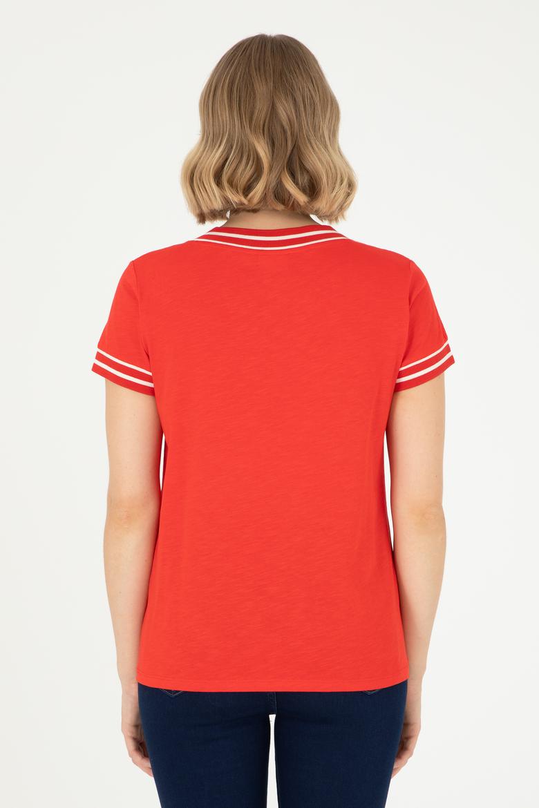 Kadın Kırmızı V Yaka Tişört - 50285848028