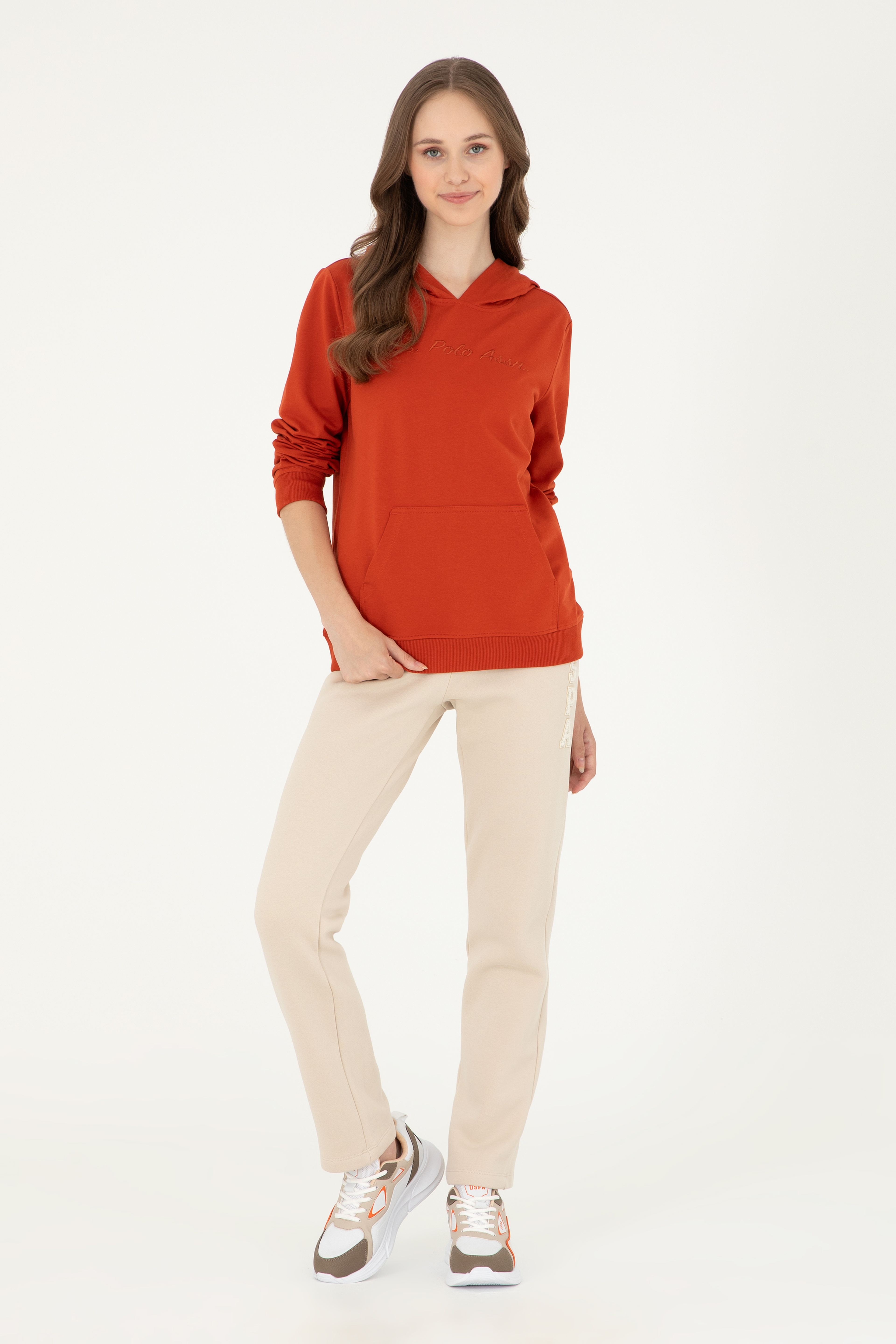 Kadın Kiremit Kapüşonlu Sweatshirt - Image 4