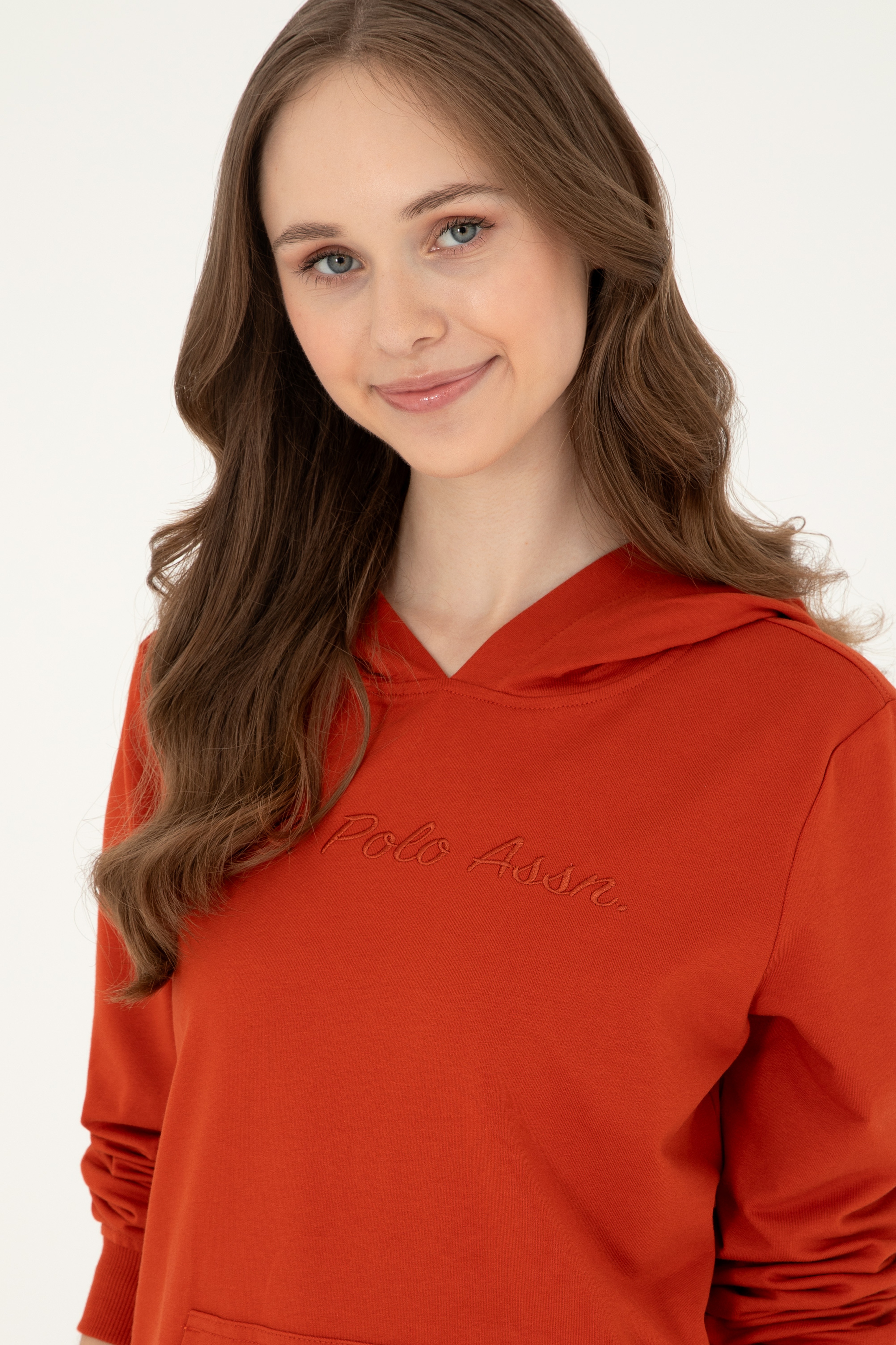 Kadın Kiremit Kapüşonlu Sweatshirt - Image 2