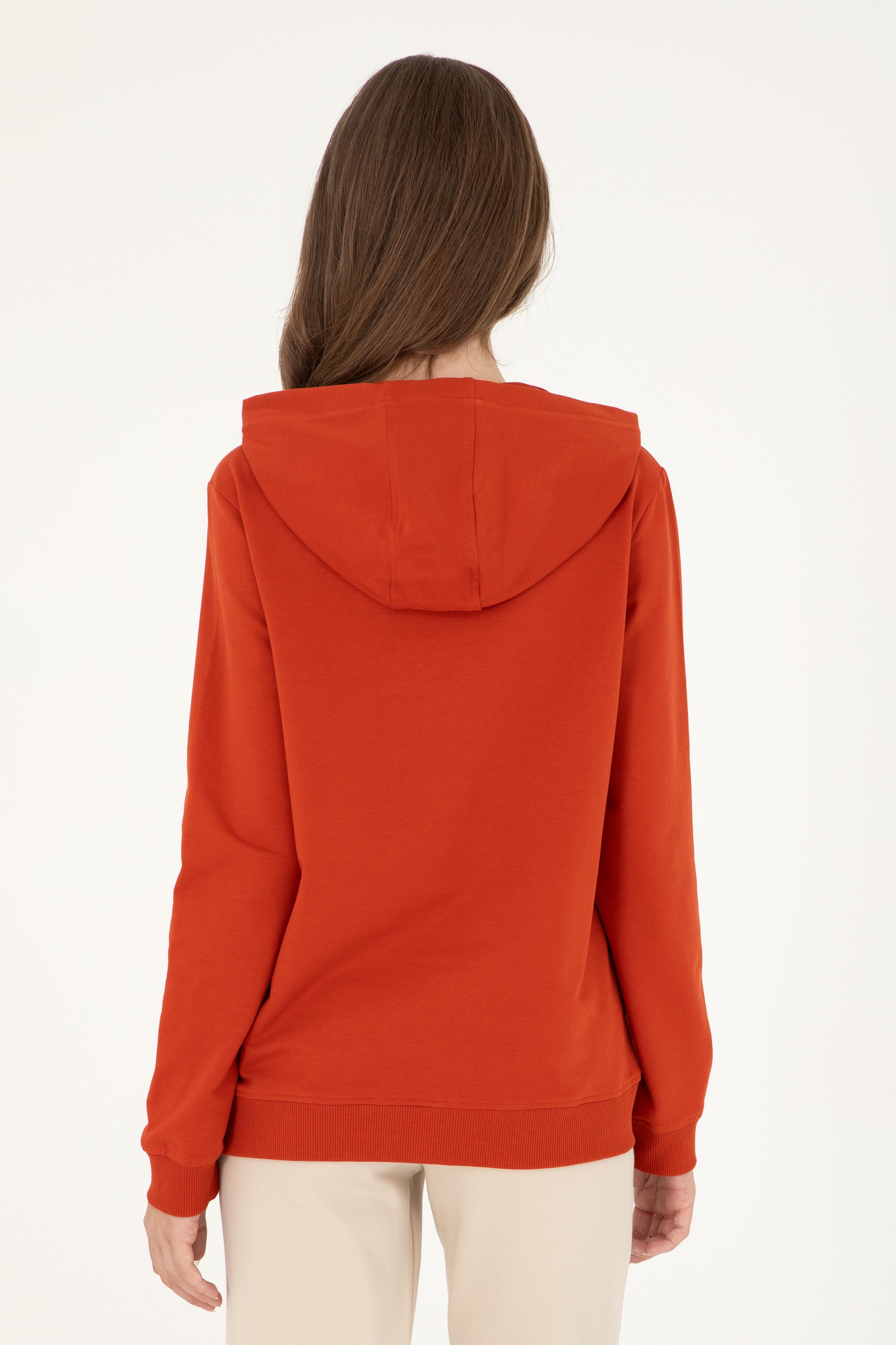 Kadın Kiremit Kapüşonlu Sweatshirt - Image 5
