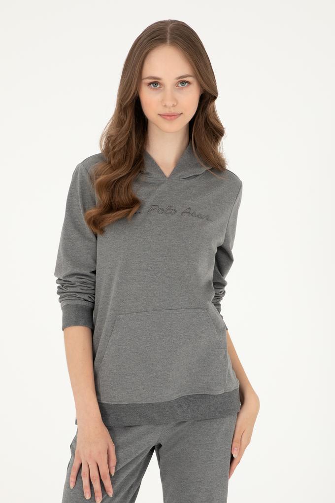 Kadın Antrasit Melanj Kapüşonlu Sweatshirt