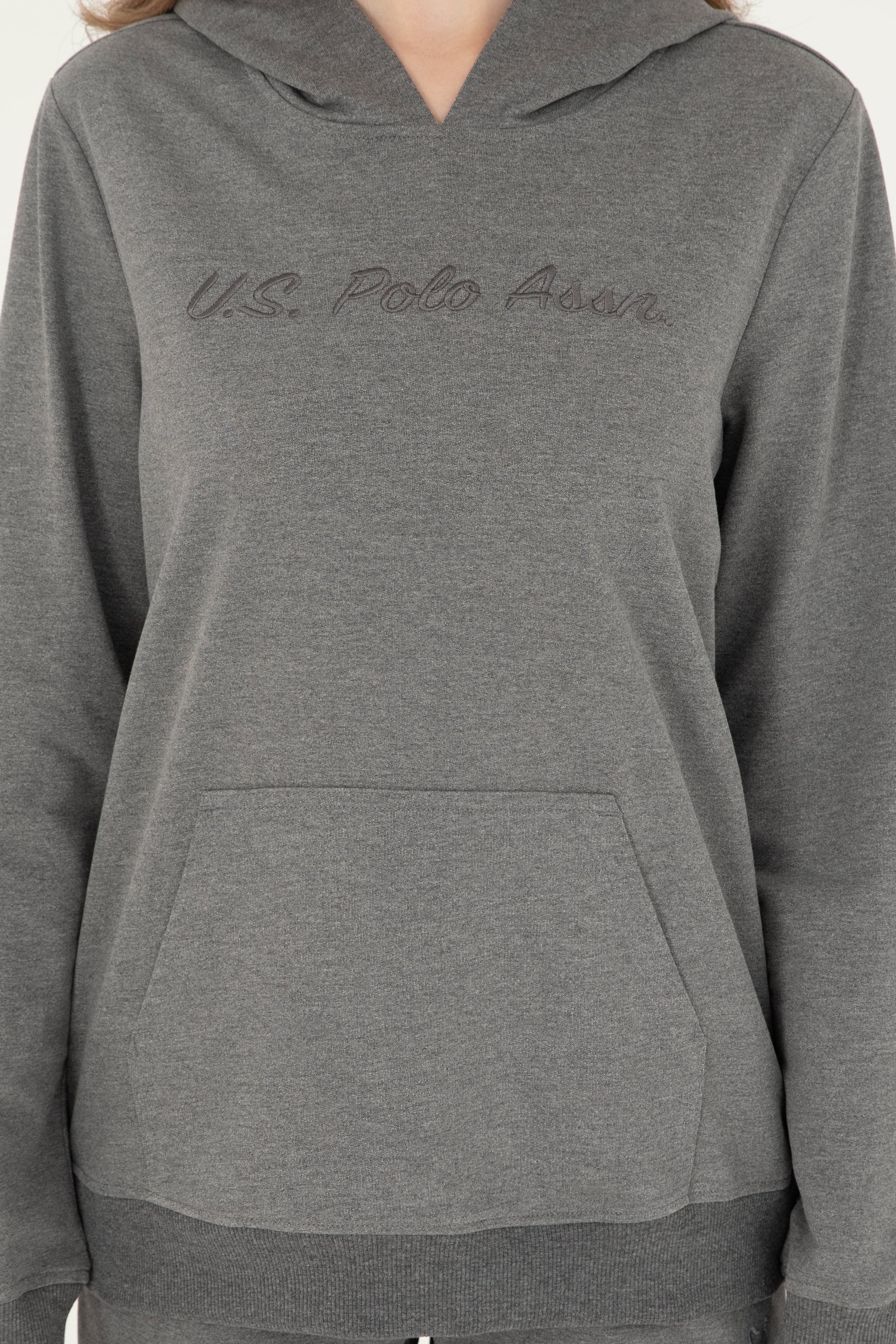 Kadın Antrasit Melanj Kapüşonlu Sweatshirt - Image 6